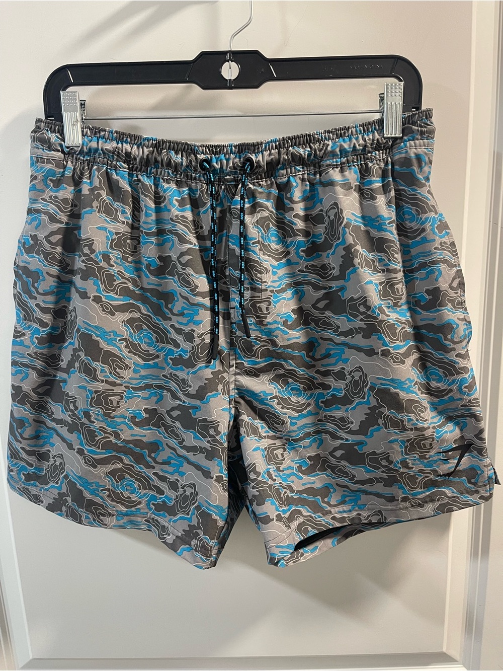Gymshark Men's Blue & Gray Camouflage Swim Trunks